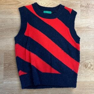 Clare V Navy and Red Sweater vest. Wool, alpaca and polyamide